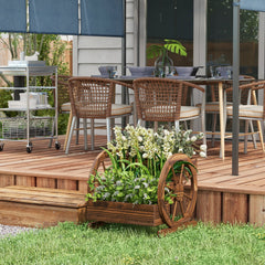 Wooden Wagon Planter Box, 3-Tier Raised Garden Bed, for Vegetables Flowers Herbs, 25" x 24" x 23"
