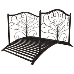 4’ Metal Arch Backyard Garden Bridge with Safety Siderails, Delicate Scrollwork, & Easy Assembly, Black Bronze