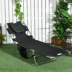 Tanning Chair with Face Hole, 5-Level Adjustable Outdoor Chaise Lounge Chair with Pillow for Beach, Pool, Black