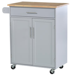 Kitchen Island Cart, Rolling Island Table with Solid Wood Top, Trolley Cart with Drawer, Storage Cabinet & Towel Rack, Gray