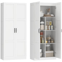 Farmhouse Pantry Cabinet, 71" Tall Kitchen Pantry Storage Cabinet with Soft-Close Hinges, Adjustable Shelves, White