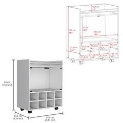 Avalon Andrews Bar Cart with Built-In 8-Bottle Rack, Double Glass Door Cabinet, and Aluminum-Edged Top Surface