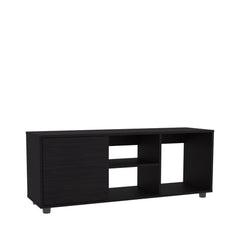 Chronos 51" Wide Tv Stand with One Door Cabinet , Four Open Shelves, Cable Management, Living Room, Tv Room Black