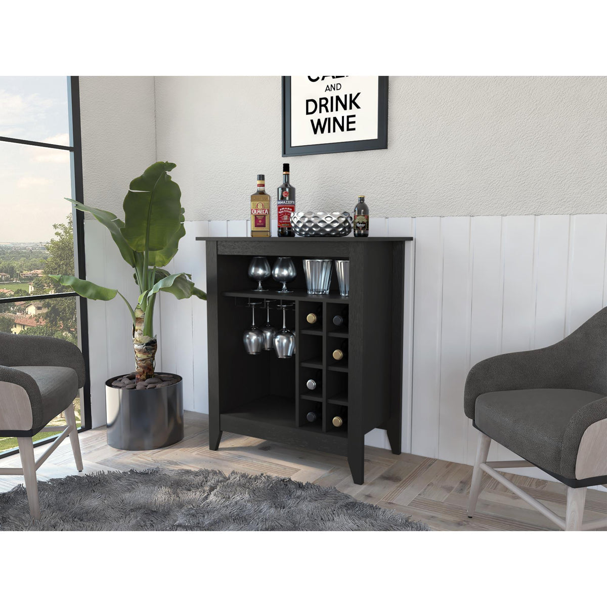 6-Bottle 1-Drawer 1-Shelf Bar Cabinet Wenge