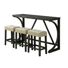 Brown Dining Room 4pc Set Functional Unique Dining Table w USB 3x Stools Tufted Beige Seats Kitchen