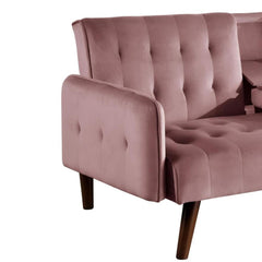 72" Sleeper Sofa Bed - Convertible Folding Backrest to Full Bed with Cup Holder & Drop-Down Table - Space Saving Linen Sofa for Small Spaces - Easy Assembly, Pink