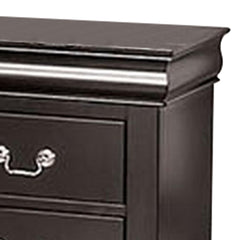 Crest Nightstand, 2 Drawers, Black Solid Wood, Nickel Metal Drop Handles