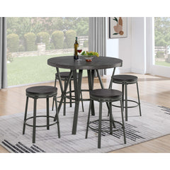 Armageddon Round Dining Table with 4 Swivel Wooden Dining Stools Set