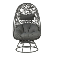 Nova Clear Glass, Charcoal Fabric & Black Wicker Patio Lounge Chair & Side Table