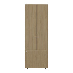 Home 3 Door Closet System with Hanging Rod for clothes and interior Shelves, Manufactured Wood Freestanding Bedroom Storage, Utility Room or Laundry Room Furniture, Natural Oak