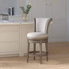 Sanctuary Wood Counter-Height Swivel Barstool with High-Back, Weathered Gray, 1PC