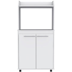 Armageddon Kitchen Kart, Double Door Cabinet, One Open Shelf, Two Interior Shelves -White