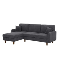 Corduroy Upholstered Sectional with Wooden Legs & Toss Pillows