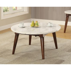 Star White Marble Top & Walnut Finish Coffee Table