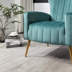 Velvet Accent Chair with Metal Legs, Modern Upholstered Armchair, Wingback Side Chair for Living Room Bedroom Small Spaces