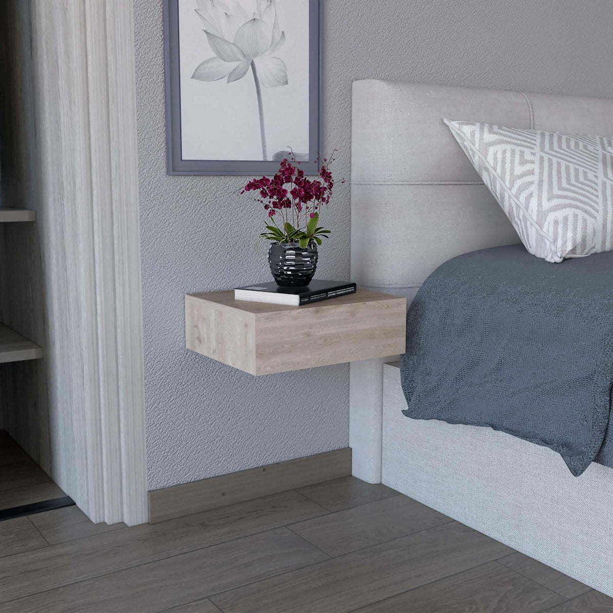 Galaxy Floating Nightstand , End Table, Side Table Wall-Mounted with Drawer -Light Gray -Bedroom