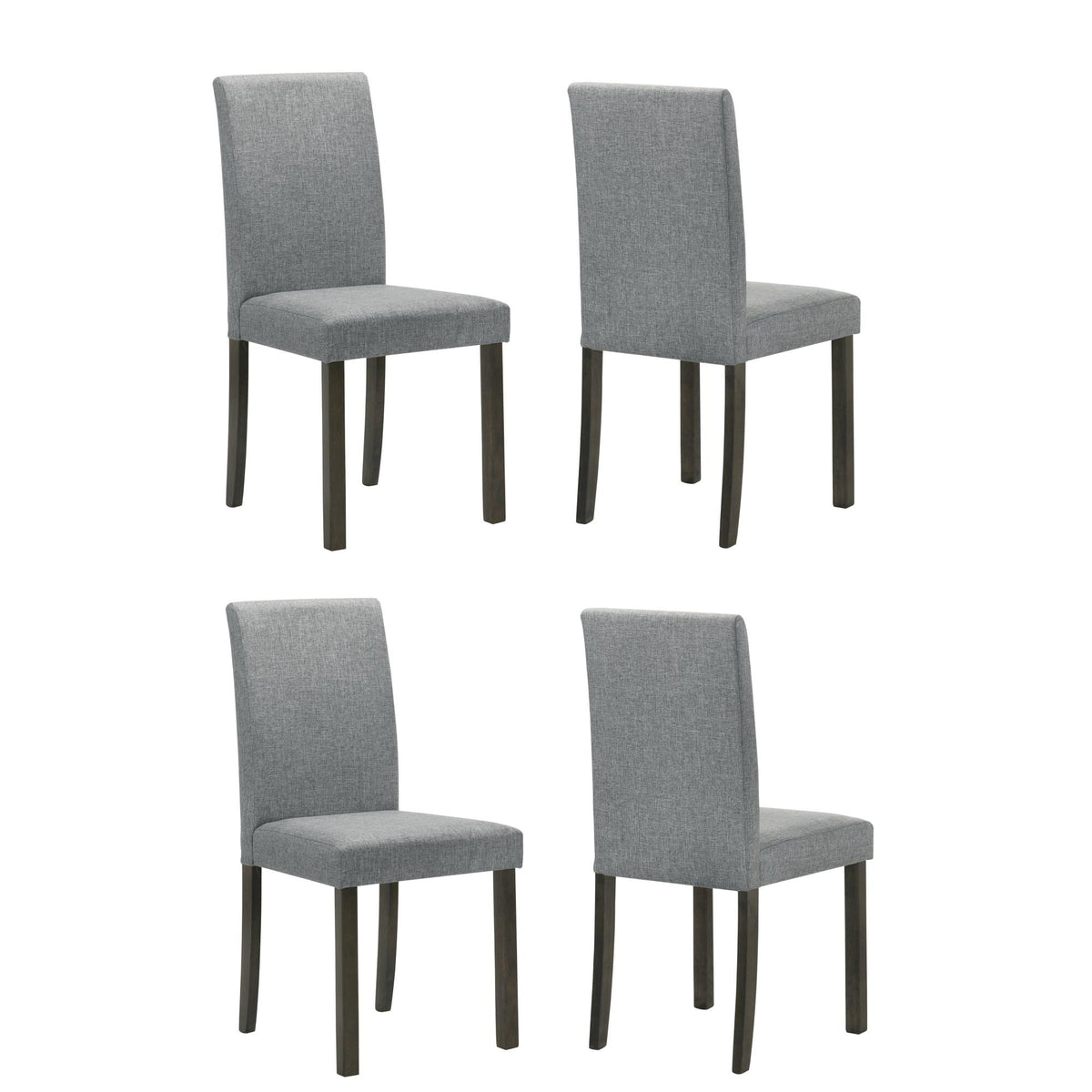 4pc Set Contemporary Style Upholstered Dining Chairs Gray Fabric Dining Room Wooden Furniture