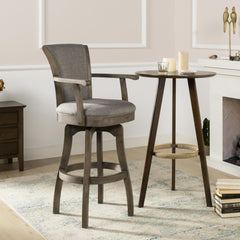 Apollo 31" Swivel Bar Stool with Armrests, Heathered Grey Linen