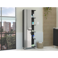 Iphigenia Mirror Linen Cabinet, Four Interior Shelves, Five External Shelves -Black