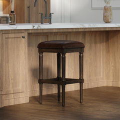 31"H Square Bar Stool, Distressed Walnut, 1PC