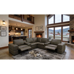 Premium Leather Match Upholstered Large Arms Sectional with Two Recliner Seats