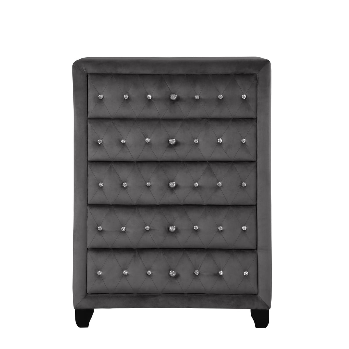Story Modern Style Crystal Tufted Upholstery 5-Drawer Chest finished with Velvet Fabric made with Wood in Gray