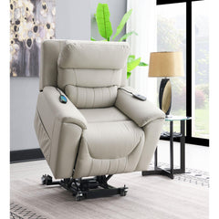 Elysium Light Gray Silicone Synthetic Leather Power Motion Recliner with Lift, Heating & Massage Chair