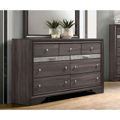 Contemporary 1pc Dresser Hidden Jewelry Drawer English Dovetail Silver Accents Round Knobs Gray Color Bedroom Furniture