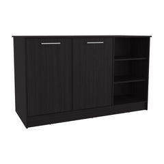 Archive Kitchen Island, Three Open Shelves, Two Cabinets White / Dark Brown