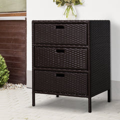 Patio PE Rattan Storage Cabinet, Wicker Pool Cabinet Organizer, Outdoor Towel Rack for Pool with 3 Drawers, Brown
