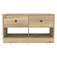 Hercules Storage Bench, Two Drawers, Two Open Shelves, Light Oak