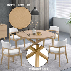 Dionysus 5 pieces Oak Finish Round Dining Table w/Matching Chair Dining Room Set