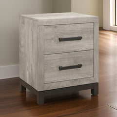 Mirage 25 Inch Classic 2 Drawer Nightstand, Metal Handles, Wood Grain Gray