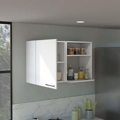 Stackable Wall Storage Cabinet 24" H, Two Internal Shelves, Two External Storage Shelves, One Door, White