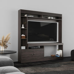 Hera 71" Wide Freestanding Entertainment Center, Tv Stand , 8 Shelves, Bookcase, Cabinet for Living Room , Home Office, Media Room Dark Walnut
