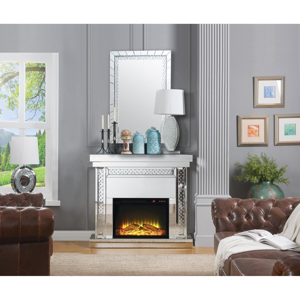 Perseus Mirrored & Faux Crystals Fireplace