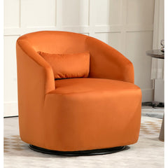 363 Degree Swivel Barrel Accent Chair, Velvet Upholstered Curved Armchair, Fully Assembled Contemporary Leisure Chair for Living Room Bedroom Office