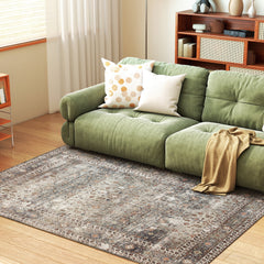 Machine Washable Area Rug 4x6, Non-Slip Traditional Floor Cover Foldable Carpet for Living Room, Dark Mixed-Brown