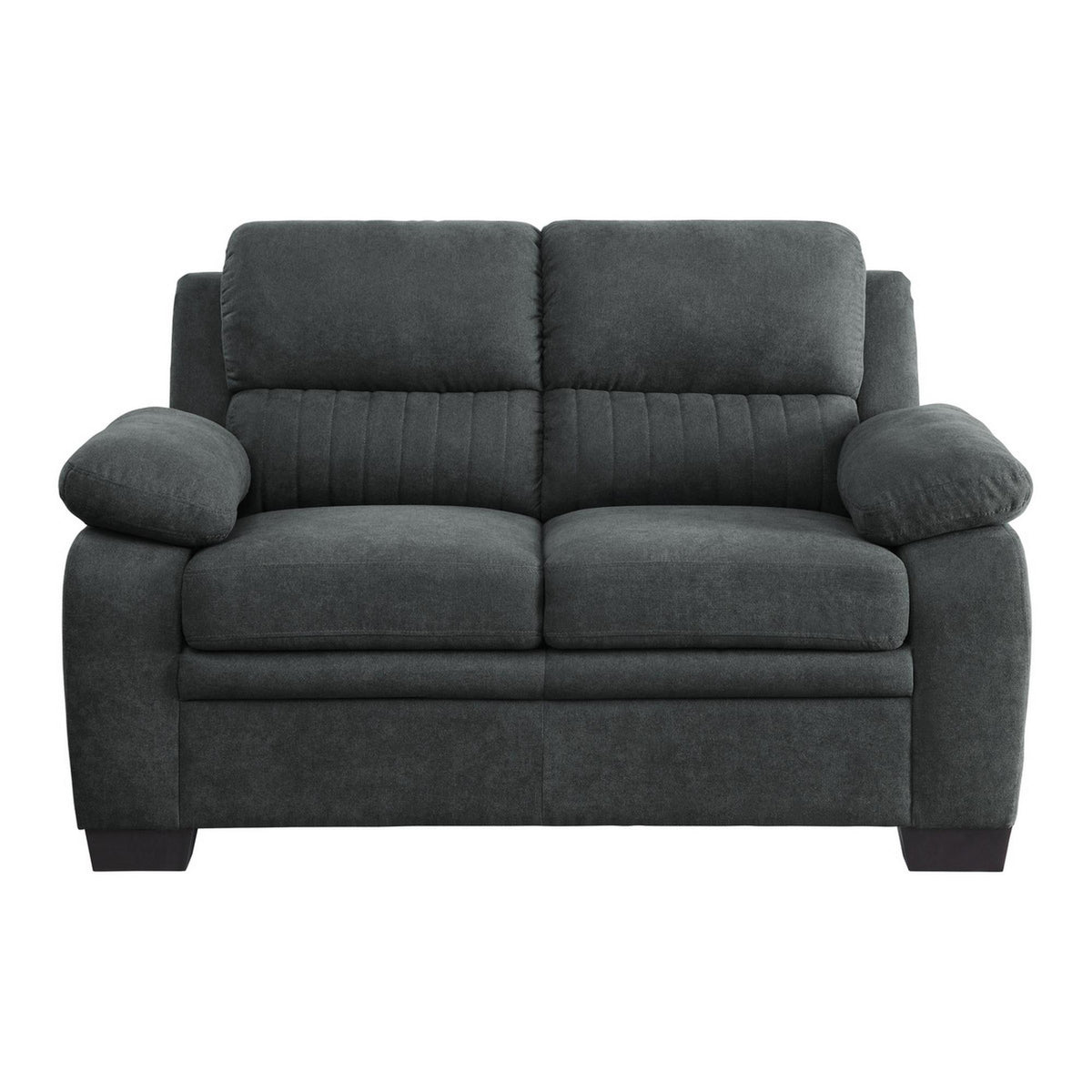 Aeneas 58 Inch Loveseat, Dark Gray Polyester, Foam Cushioned, Solid Wood