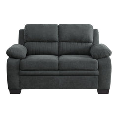 Aeneas 58 Inch Loveseat, Dark Gray Polyester, Foam Cushioned, Solid Wood