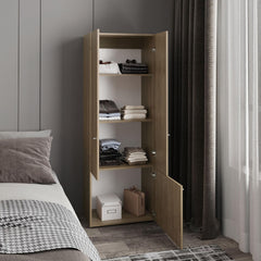 Home 3 Door Closet System with Hanging Rod for clothes and interior Shelves, Manufactured Wood Freestanding Bedroom Storage, Utility Room or Laundry Room Furniture, Natural Oak