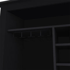 Bar Cabinet Castle, One Open Shelf, Six Wine Cubbies, Black Wengue Finish