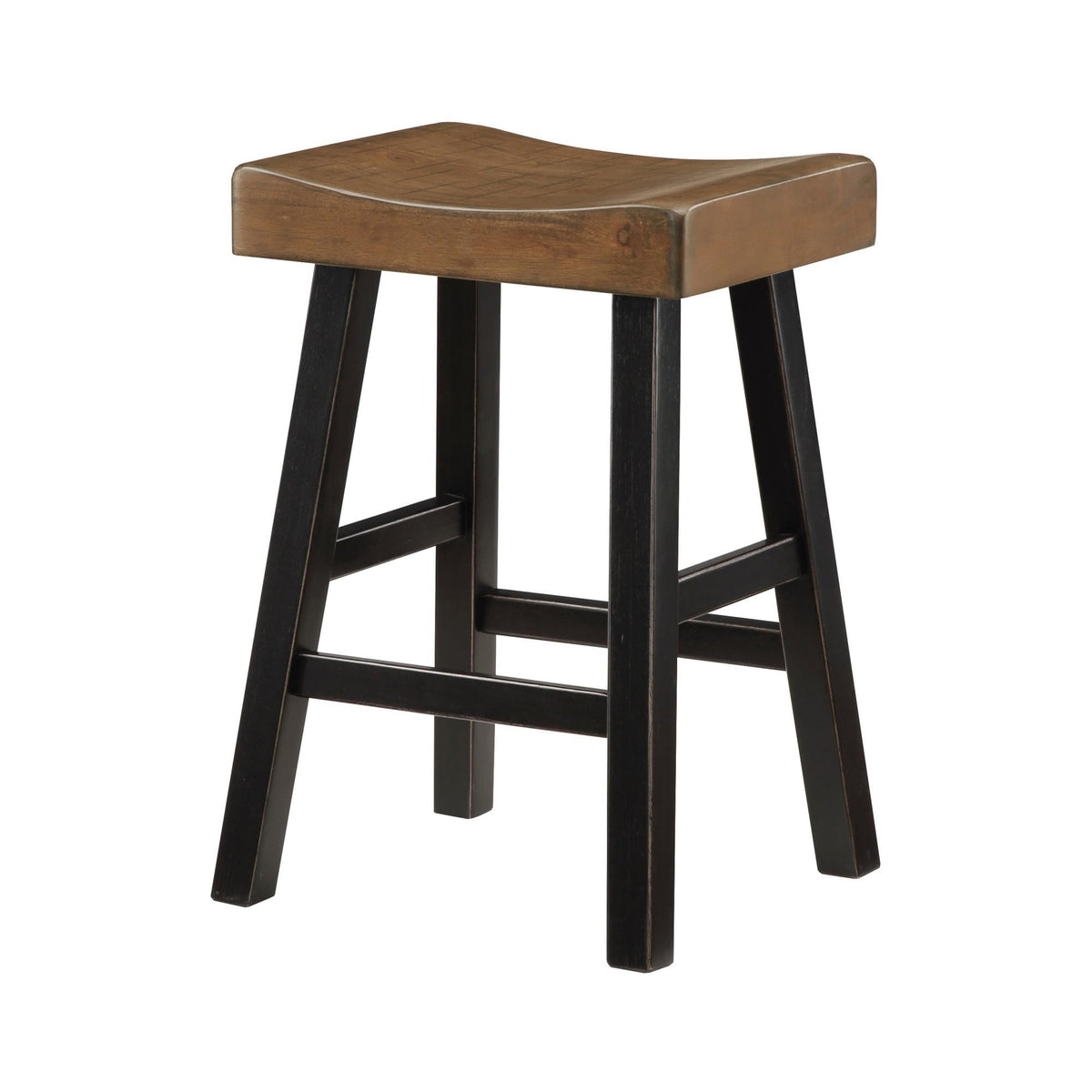 Nirvana 25 Inch Counter Height Stool, Brown Saddle Seat, Black, Set of 2