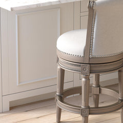 Sanctuary Wood Counter-Height Swivel Barstool with High-Back, Weathered Gray, 1PC