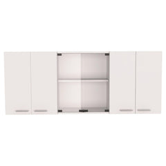 Wall cabinet 24" H, four Doors, with two internal Shelves and internal plate and glass organizer, two Storage Shelves with two glass Doors, White