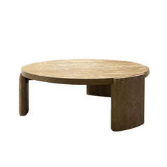 Modern Contemporary Style 1pc Round Coffee Table Panel Base Rubberwood Oak Finish