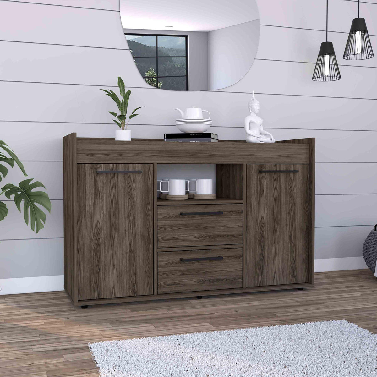 Theseus Sideboard, Two Drawers, Double Door Cabinets -Dark Walnut