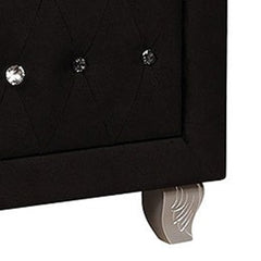 Priam Nightstand, 2 Drawers with Crystal Knobs, Black Velvet Upholstery