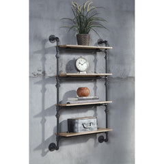 Agamemnon Oak & Sandy Black Finish Wall Rack W/4 Shelves