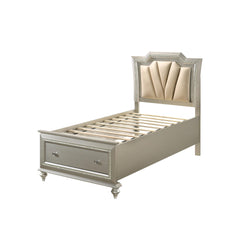 Ares Synthetic Leather & Champagne Finish Full Bed W/Led & Storage